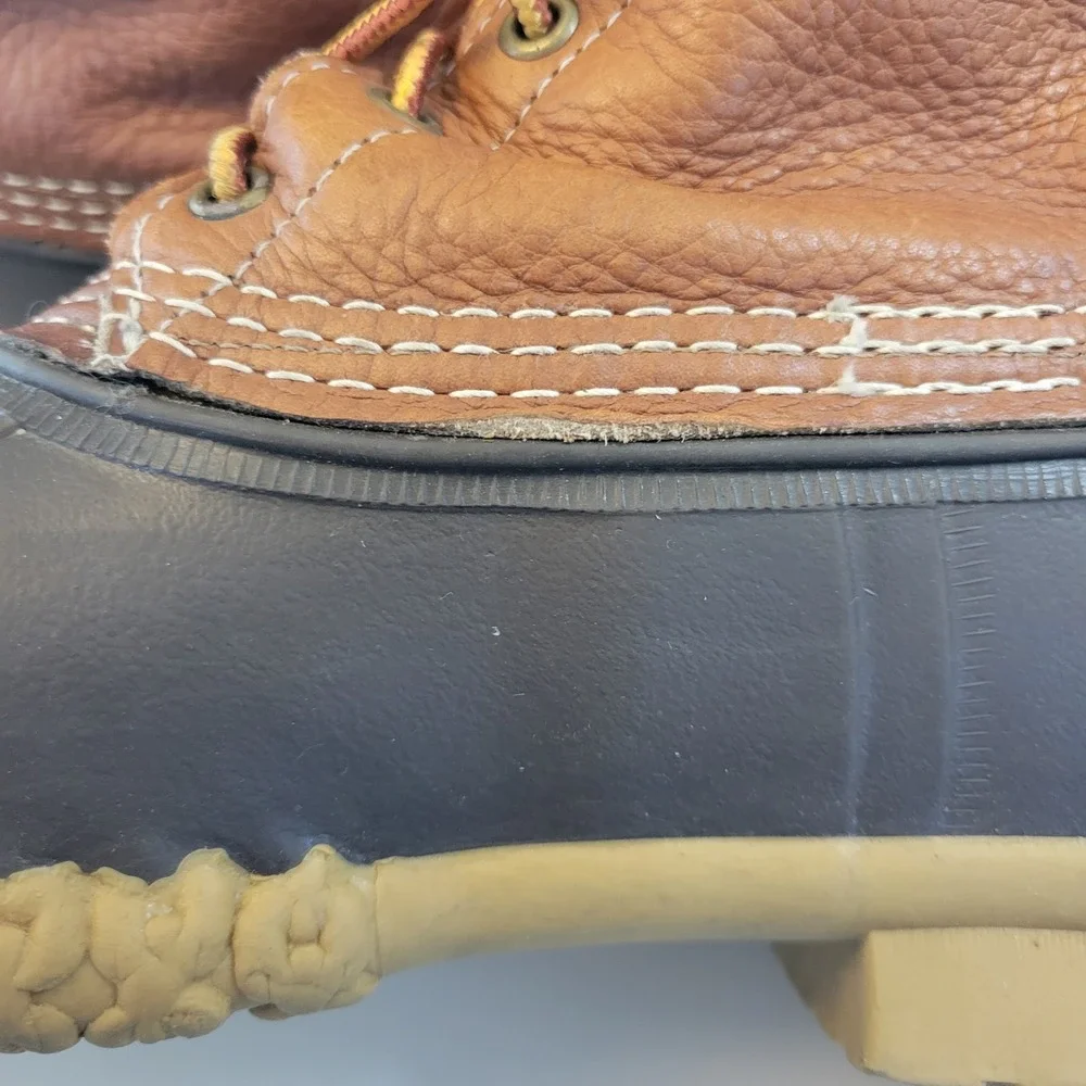 LL Bean Mens 8 inch Bean Boots Brown Tan Leather Duck Boots Size 10 USA